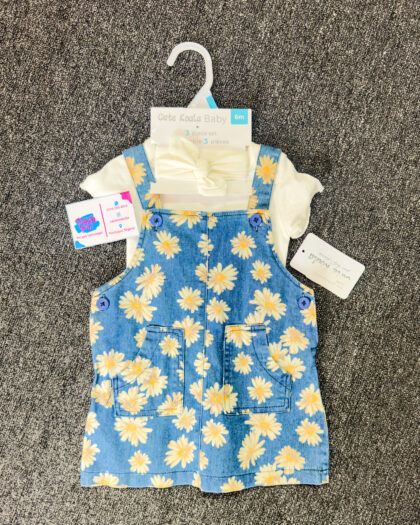 Blue and White Girls Dungaree Set