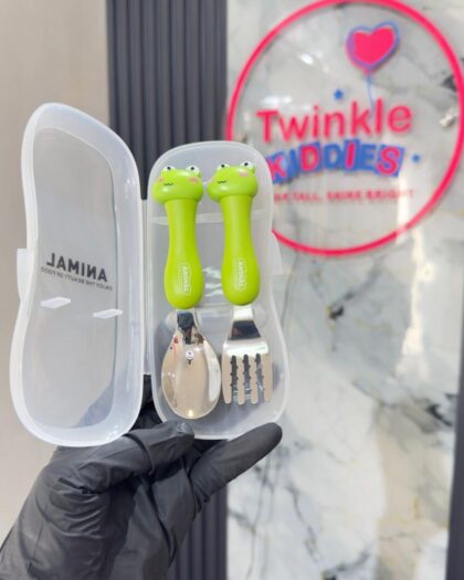 Stainless Steel Green Girls Cutlery Set