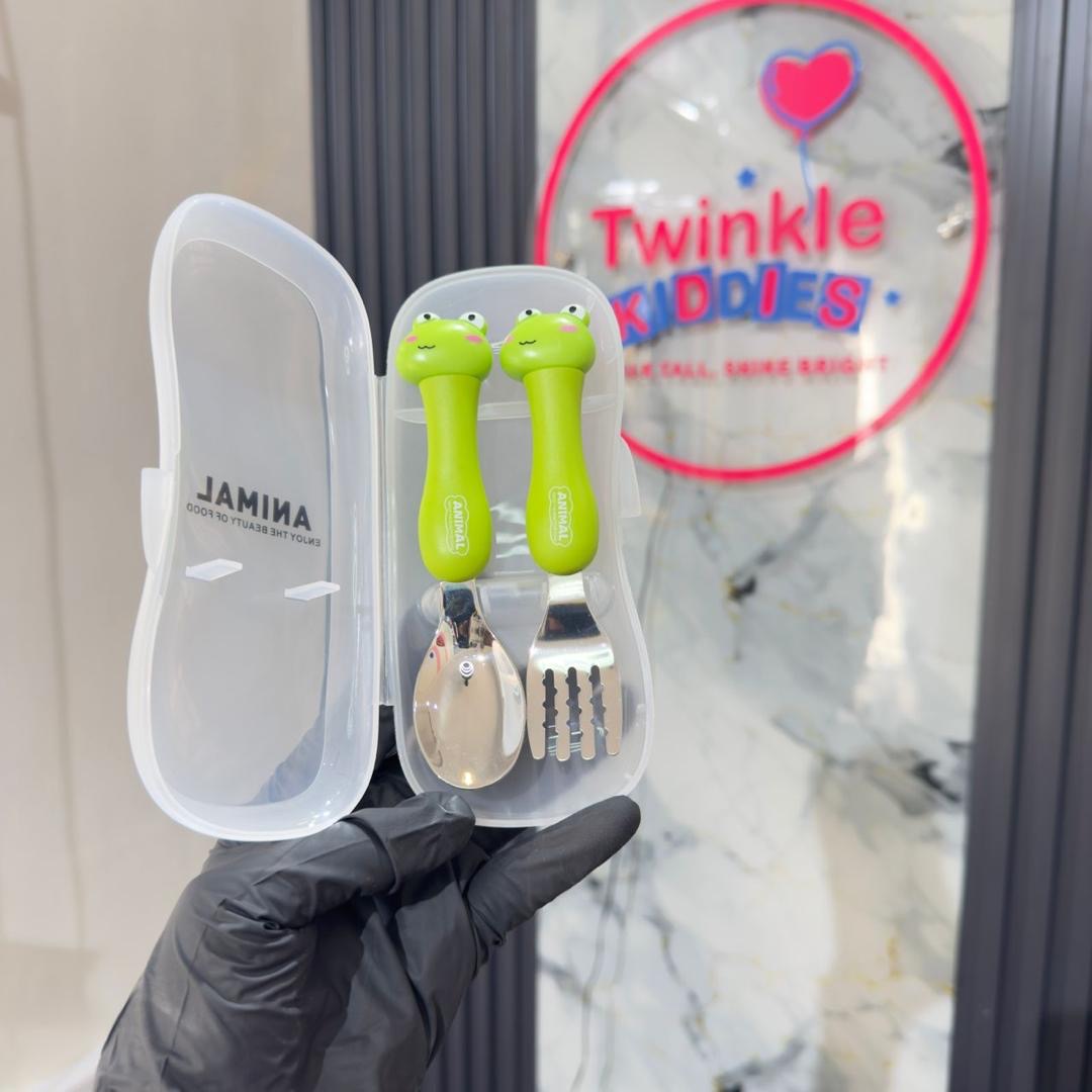 Stainless Steel Green Girls Cutlery Set